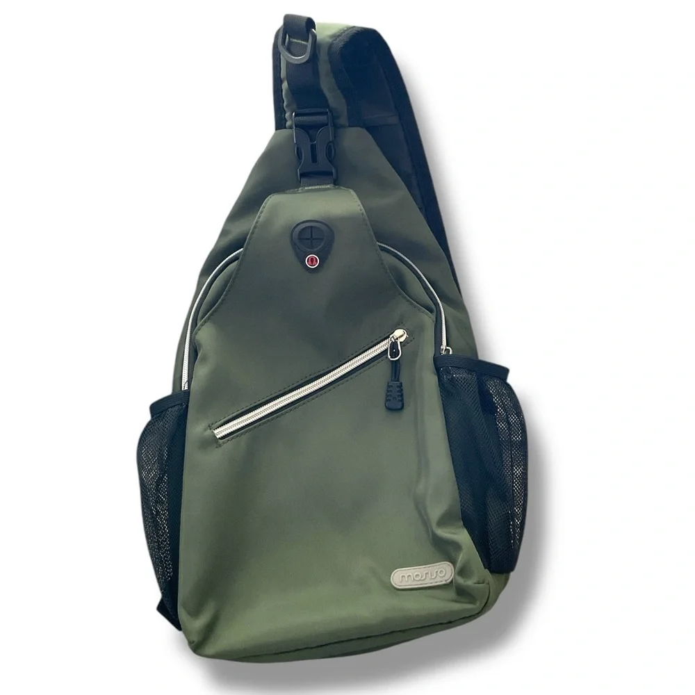 Mosiso Olive Green Multi Pocket Sling Backpack